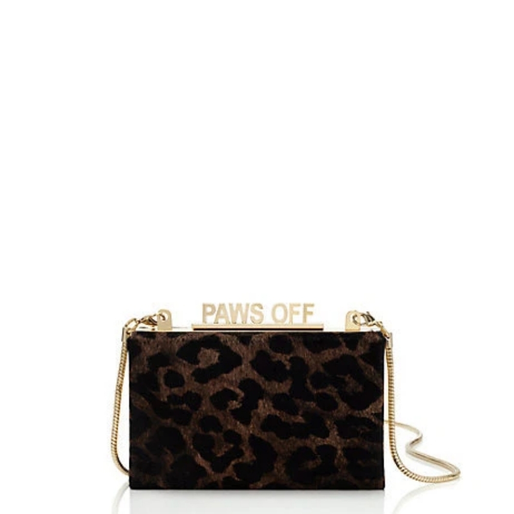 Kate Spade New York Brown Leopard Print Calfhair Paws Off Box Chain Clutch
